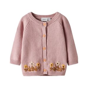 CARDIGAN ROSA CON RICAMI FIORI – Name it