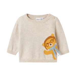 MAGLIONE COTONE BEIGE CON ORSETTO – Name it
