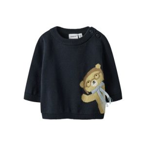 MAGLIONE COTONE BLU CON ORSETTO – Name it