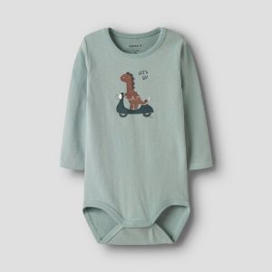 MAGLIA BODY VERDE RICAMO DINOSAURO “LET’S GO” – Name it