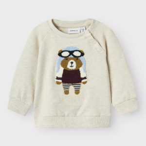 FELPA BEIGE CON RICAMO ORSO – Name it