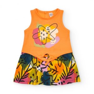 VESTITO SPALLA LARGA ARANCIONE A FANTASIA – TUC TUC
