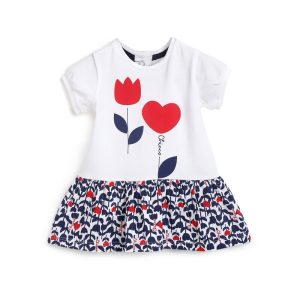 VESTITO M/C B.CO CON FIORI BLU E ROSSI – CHICCO