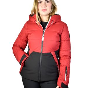 ICEPEAK – COMPLETO SCI DONNA Electra rosso-nero, pantalone Bovil nero, cappuccio senza pelliccia
