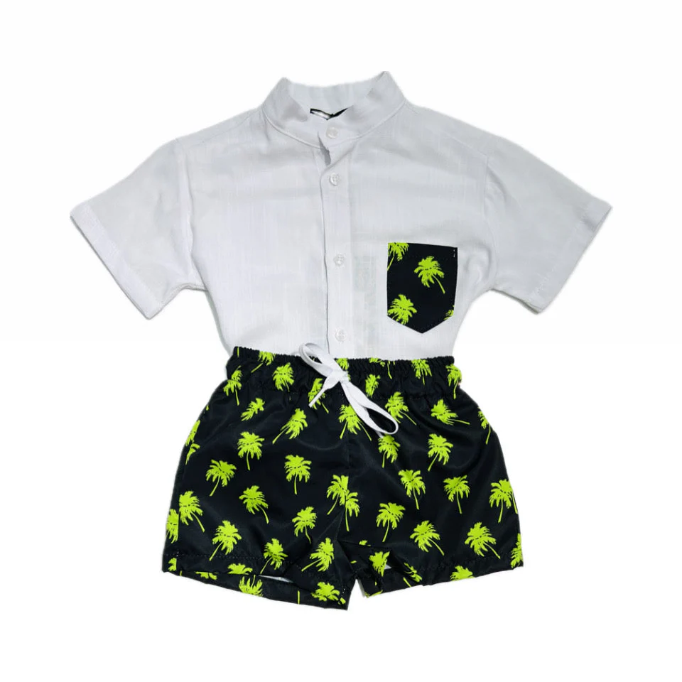 Coordinato Neonato Camicia in Cotone e Costume Mare - immagine 2