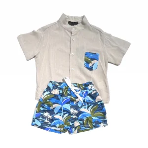 Coordinato Bambino Camicia in Cotone e Costume Mare