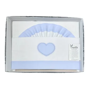 Ornella Coordinato Carrozzina 100% Cotone Ricamo Cuore Lenzuola Sopra Sotto e Federa