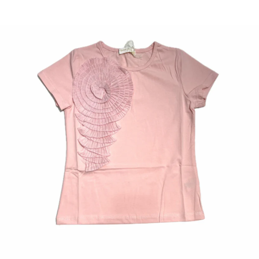 T-Shirt Bambina con Fiore Plissé 95%cotone 5% elastan