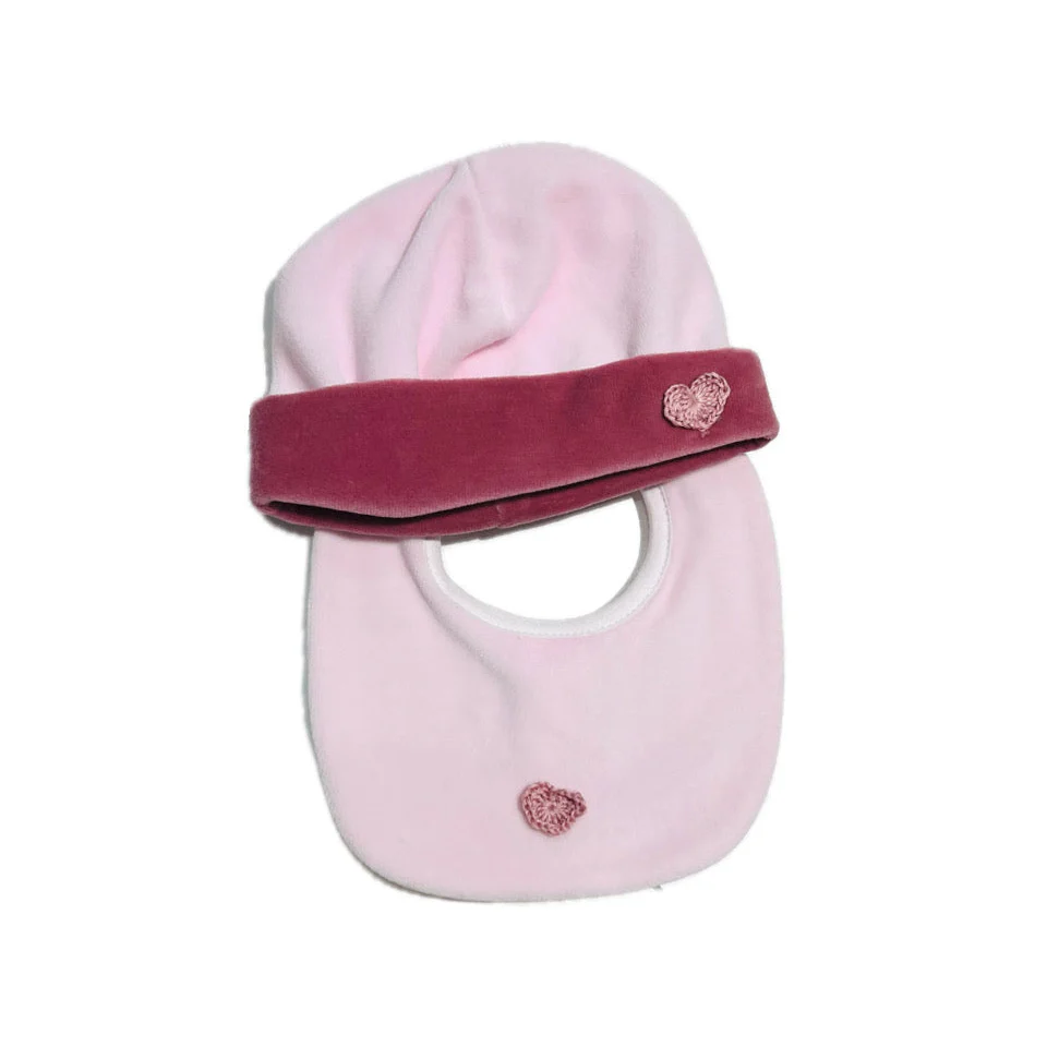 La Margherita Cappellino e Bavetta Completo Due Pezzi in Ciniglia Neonata