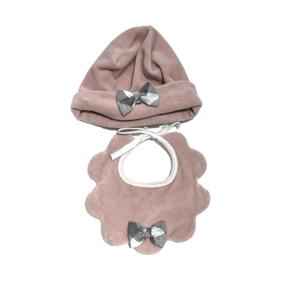 La Margherita Cappellino e Bavetta Completo Due Pezzi in Ciniglia Neonata - immagine 2