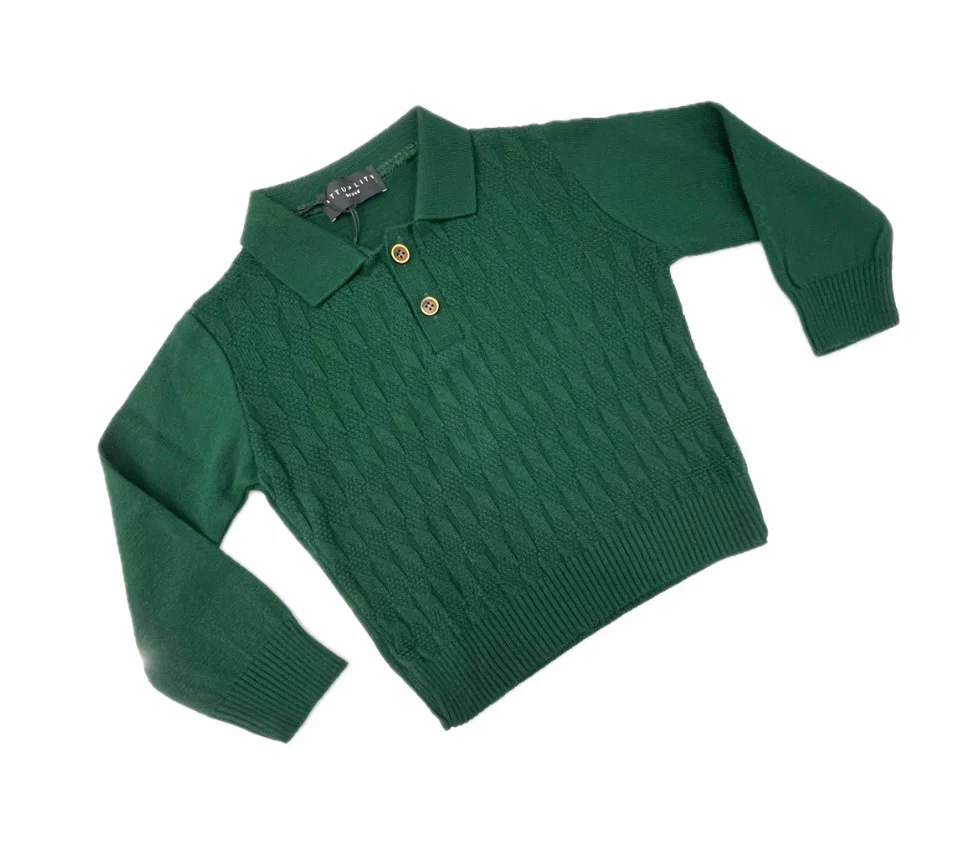 Polo Lana Rasata Bambino Dettagli Bottoncino Legno