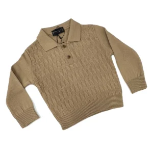 Polo Lana Rasata Ragazzo Dettagli Bottoncino Legno