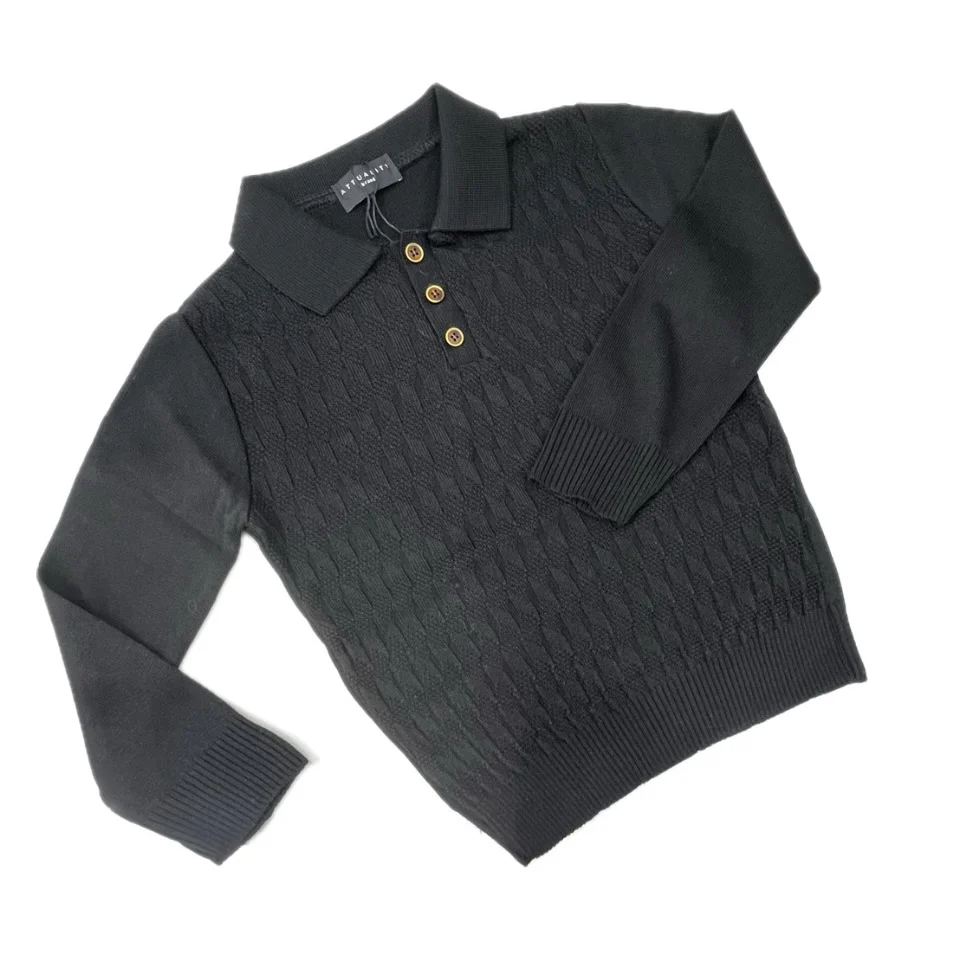Polo Lana Rasata Bambino Dettagli Bottoncino Legno