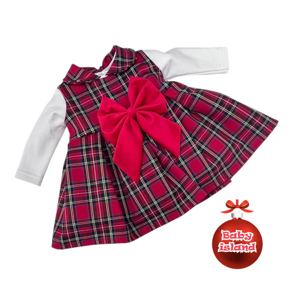 Abitino Natalizio in Tartan Con fiocco in Velluto e Maglia Da Neonata - immagine 2
