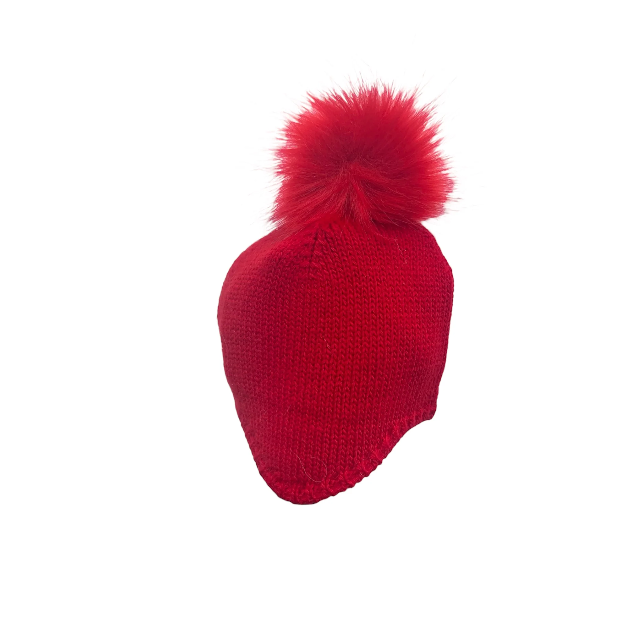Cappellino Rosso Peruviano in lana Mordida con Pom Pon in Pelliccia Da Neonati - immagine 3