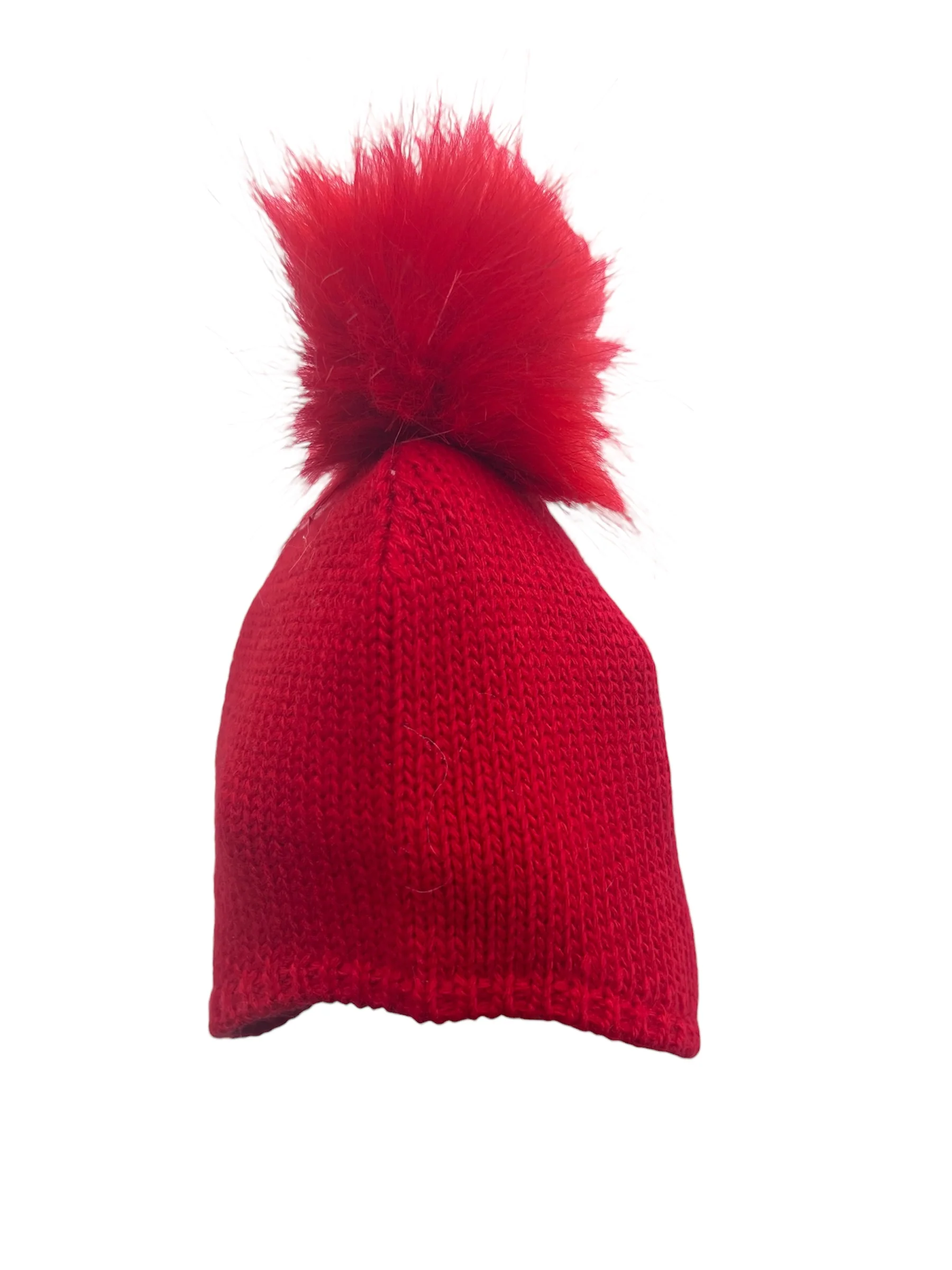 Cappellino Rosso Peruviano in lana Mordida con Pom Pon in Pelliccia Da Neonati