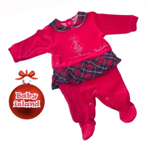 Tutina in Ciniglia Rossa Natalizia con Colletto e Voilant Tartan Da Neonata
