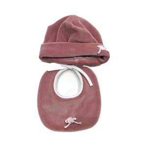 La Margherita Cappellino e Bavetta Completo Due Pezzi in Ciniglia Neonata