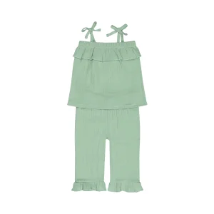Dirkje Completo Neonata e Bambina in misto Lino Top con Fiocchi+ Pantalone