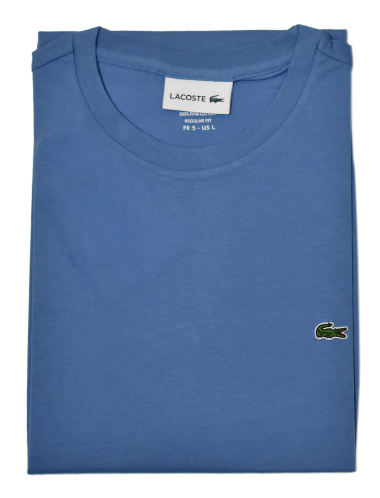 LACOSTE – T-shirt a girocollo in jersey di cotone Pima – TH6709 Blu Cina 1GF e Blu Azzurro 776 - immagine 5