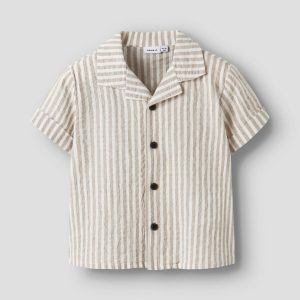 Completo Camicia M/C e Bermuda a Righe Beige – Name it