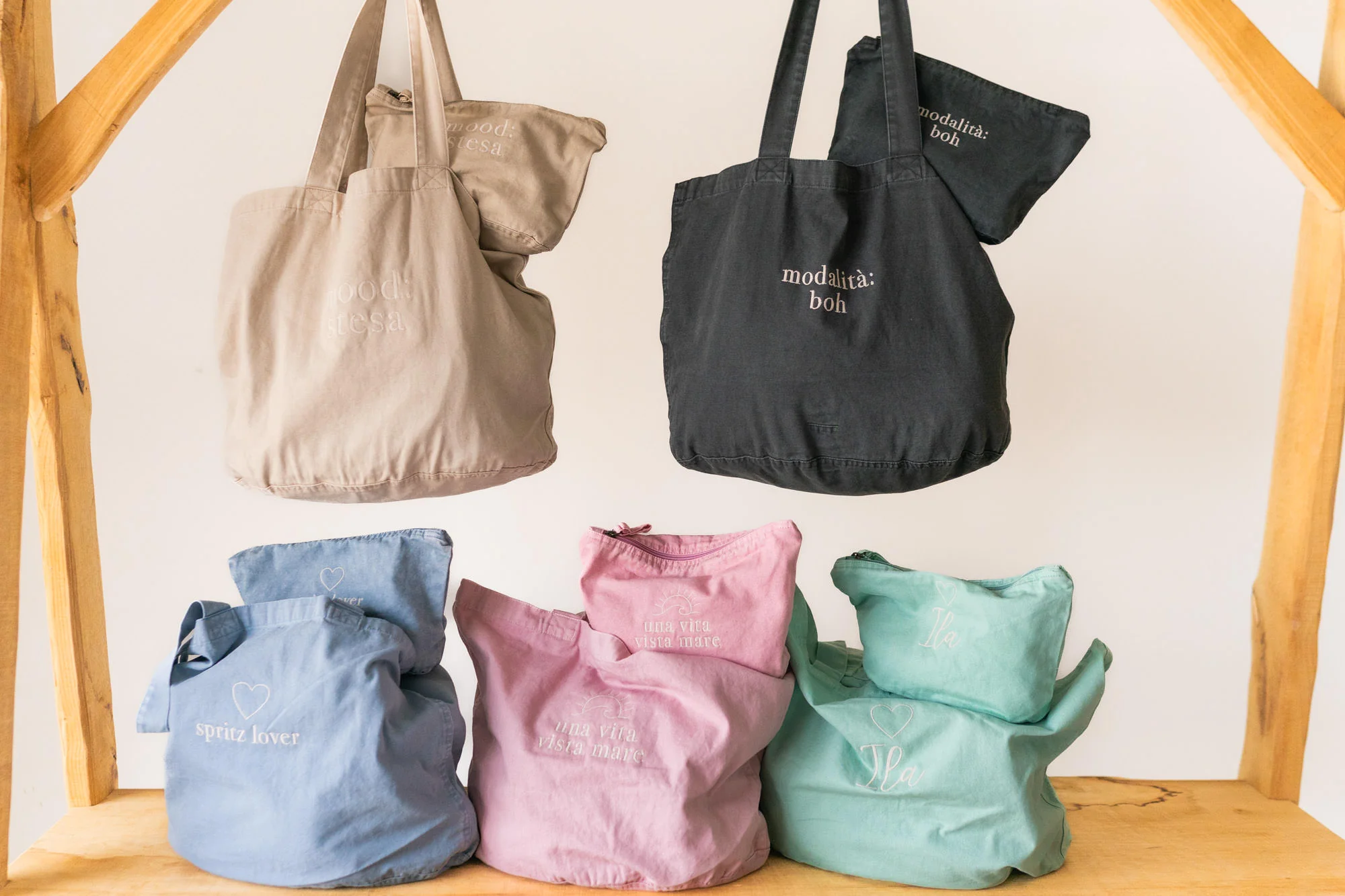 Borsa + Pochette Mare "Cinque Terre" con ricamo personalizzato