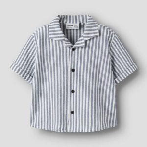 Completo Camicia M/C e Bermuda a Righe Indaco – Name it