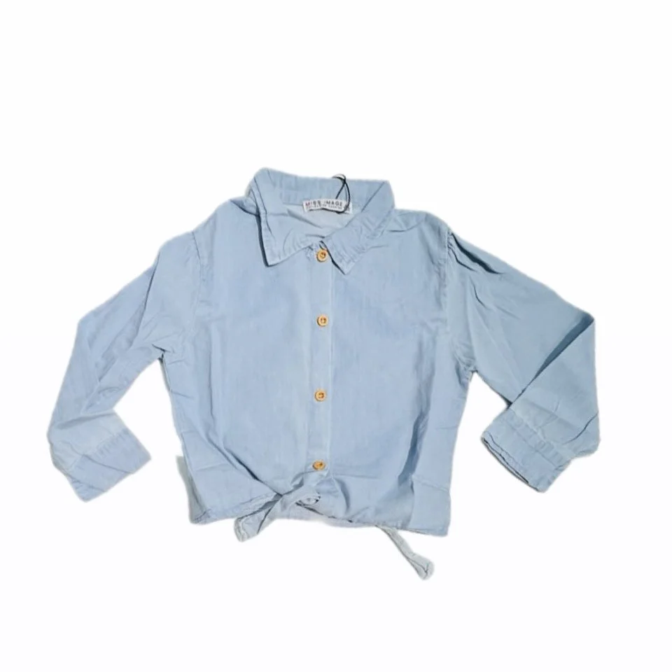 Camicia con Nodo Bambina in Cotone Effetto jeans - immagine 2
