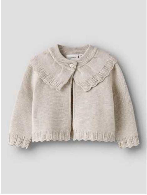 CARDIGAN CON COLLO LAVORATO BEIGE – Name it