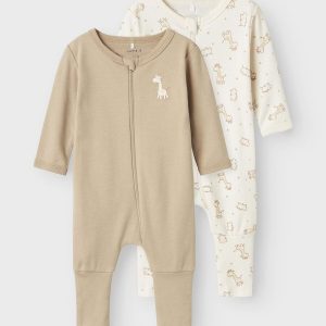 SET 2PZ PIGIAMA CON ZIP BEIGE e B.CO CON ANIMALI – Name it