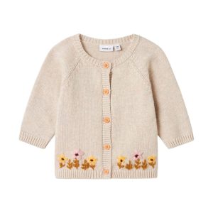 CARDIGAN BEIGE CON RICAMI FIORI – Name it