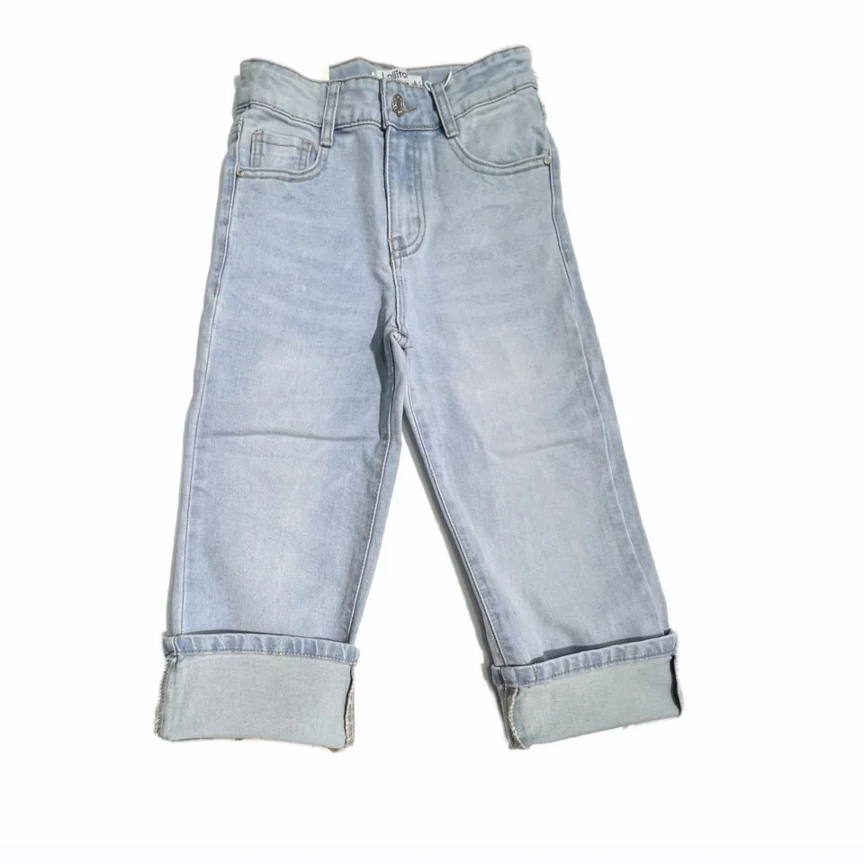 Jeans Wide Leg Bambina con Risvolto