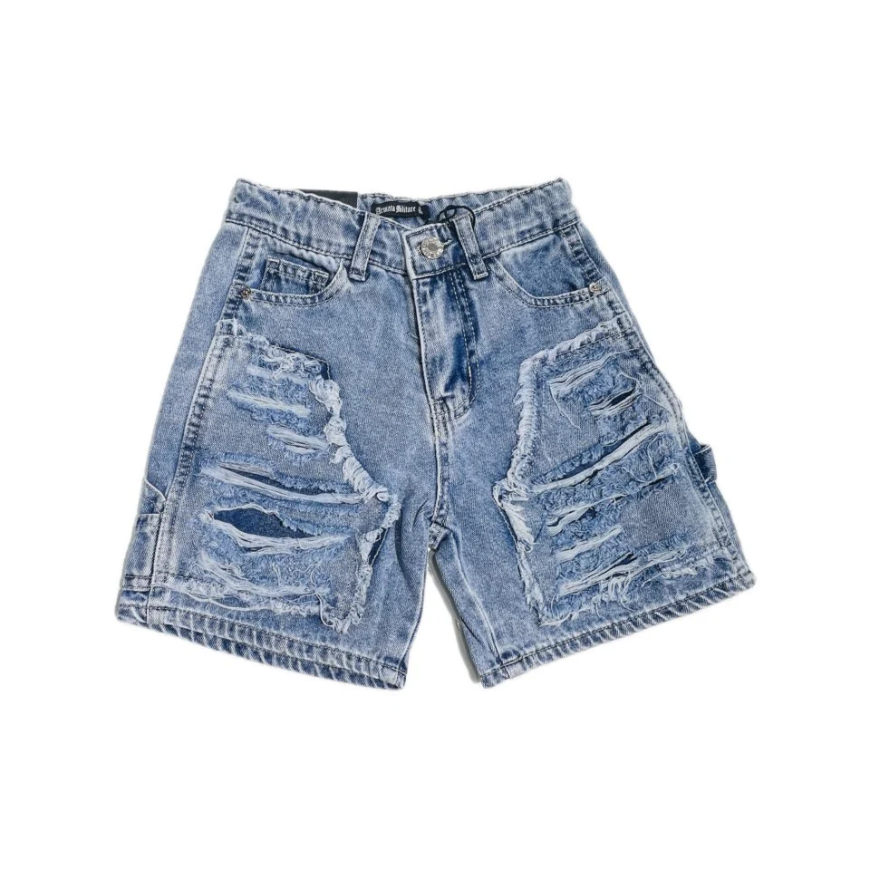 Bermuda Armata Militare Jeans Bambino con Rotture - immagine 4